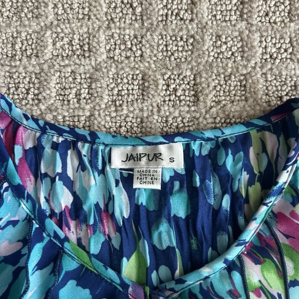 JAIPUR Blouse Womens Small Top Floral Spotted Ruffle Multicolor Y2K 90s Vintage - Picture 3 of 8